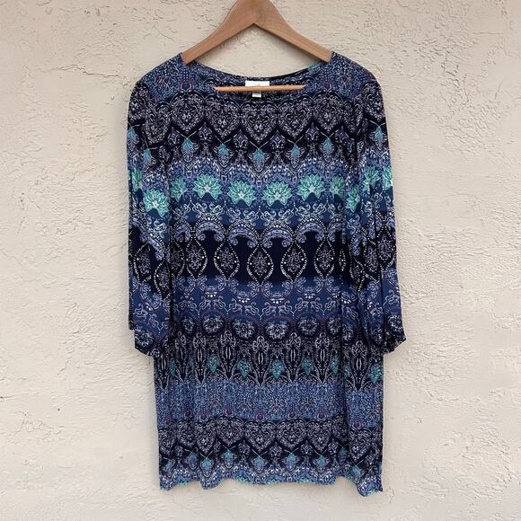J. Jill Ikat Boho Print Rayon Tunic Size Large - Picture 1 of 6